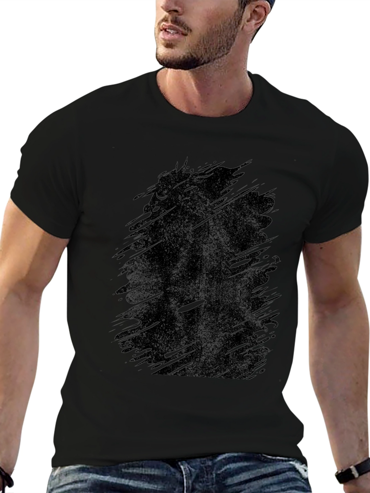 Mens Black Graphic T-Shirt - Abstract Design