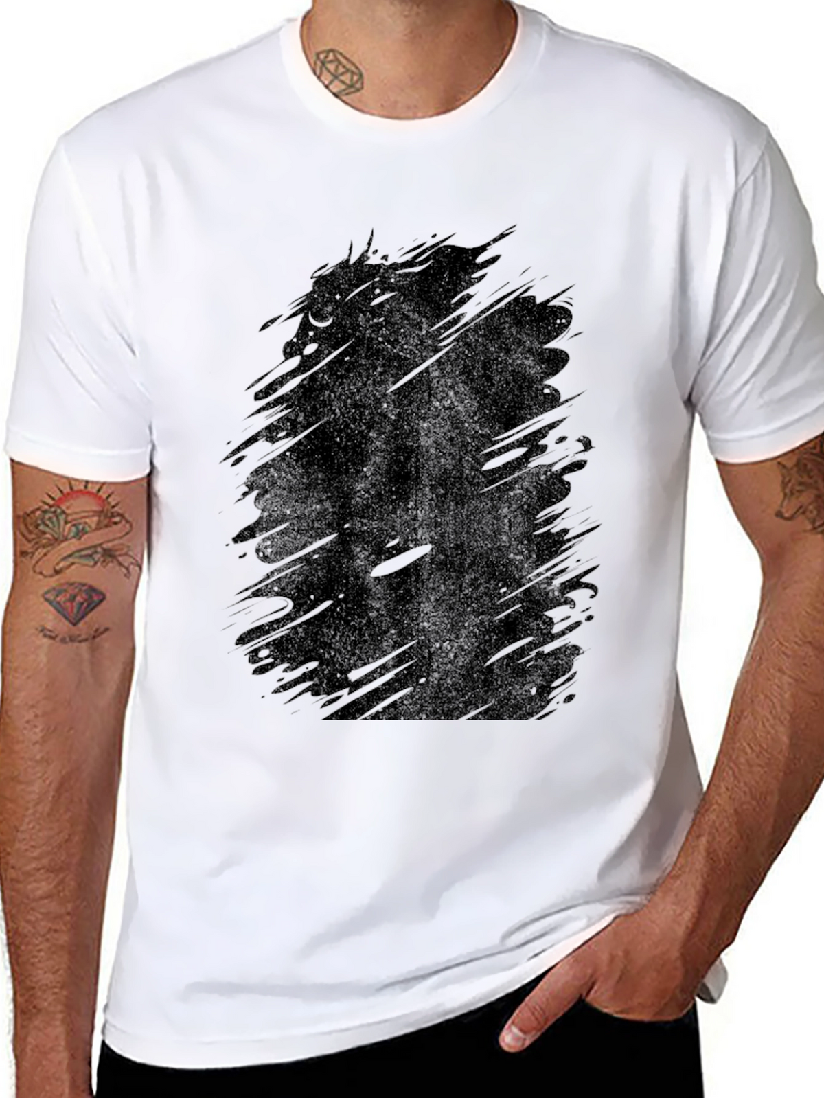 Mens Black Graphic T-Shirt - Abstract Design