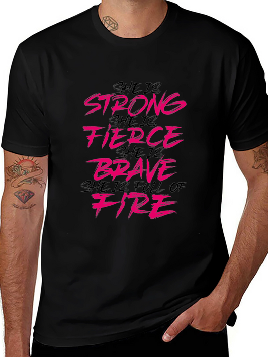 She is Strong Tee: Fierce Brave Full of Fire Black T-Shirt