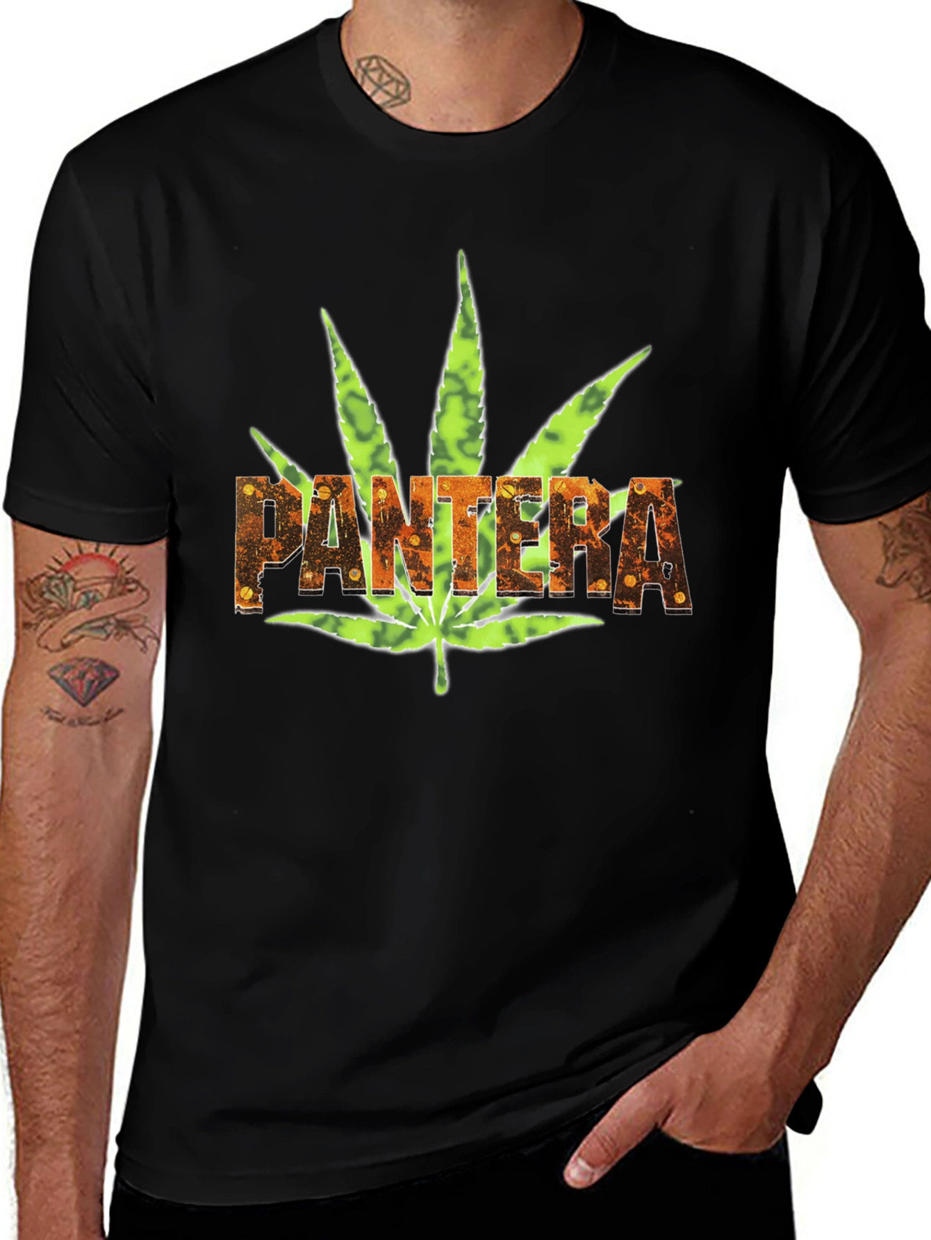 Pantera Weed Leaf Graphic Black T-Shirt
