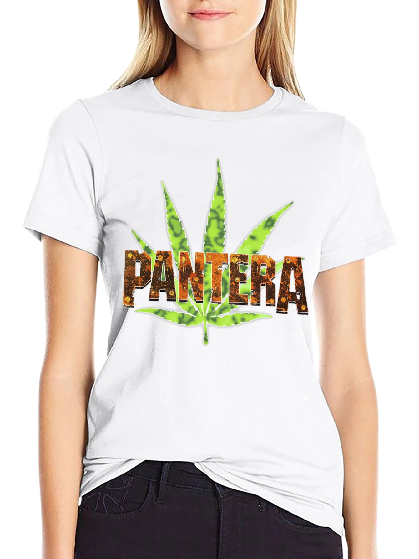 Pantera Weed Leaf Graphic Black T-Shirt