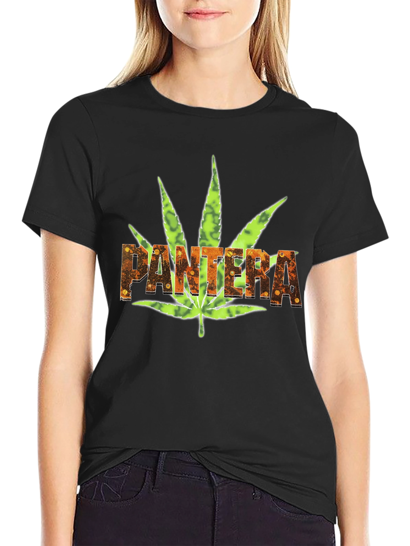 Pantera Weed Leaf Graphic Black T-Shirt
