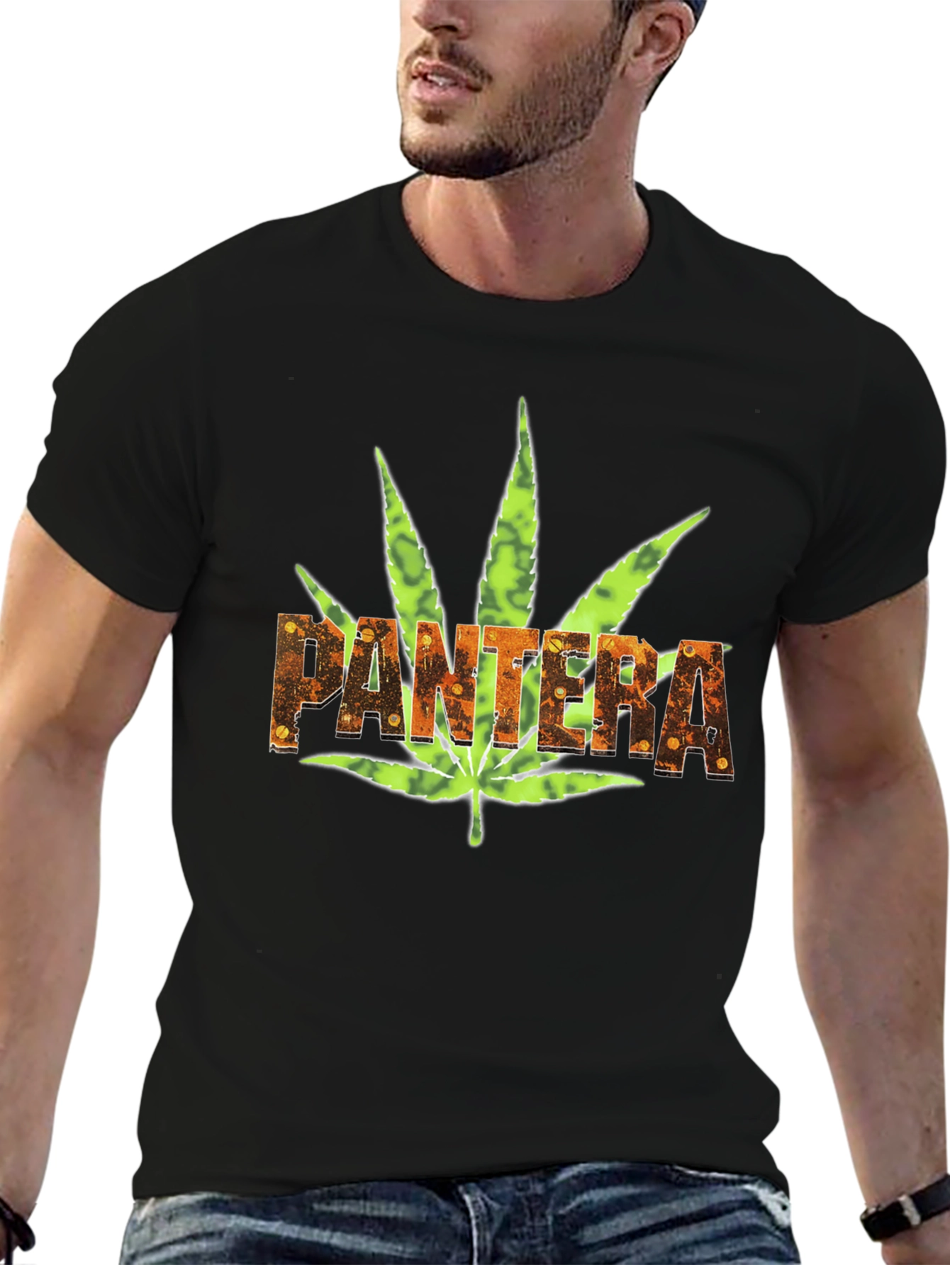 Pantera Weed Leaf Graphic Black T-Shirt