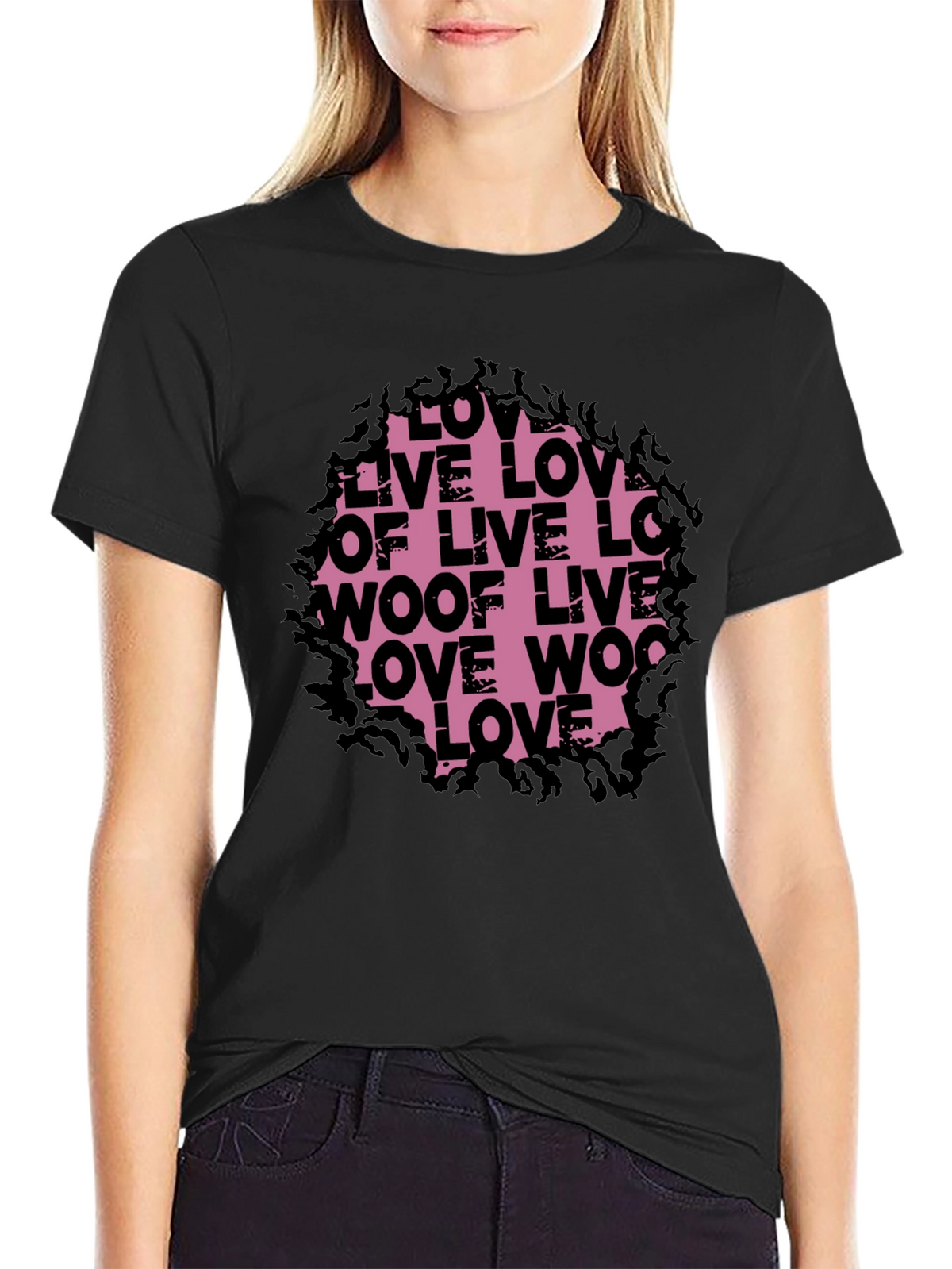 Love Live Woof Graphic Tee - Black