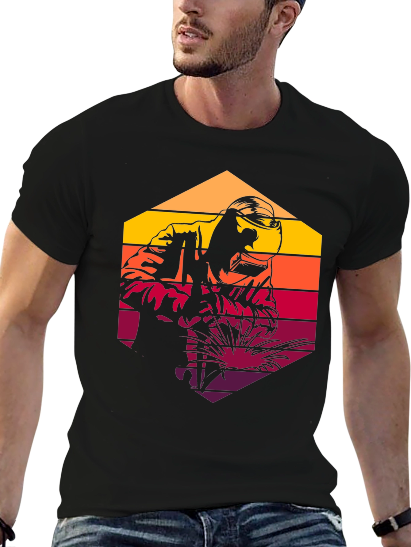 Retro Welder Graphic T-Shirt - Black