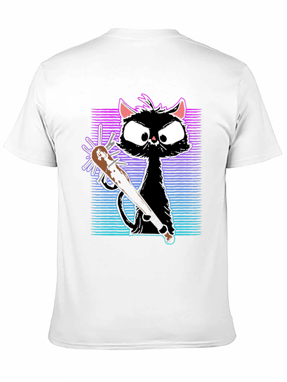 Gangster Cat T-Shirt with Spiked Bat - Black
