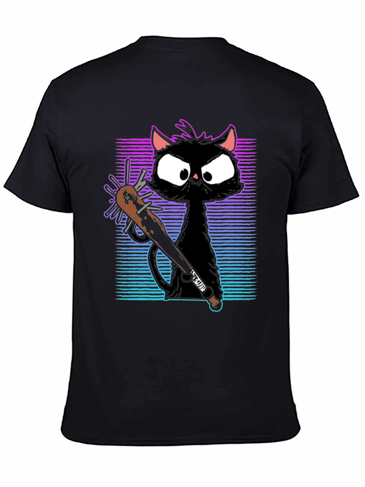 Gangster Cat T-Shirt with Spiked Bat - Black