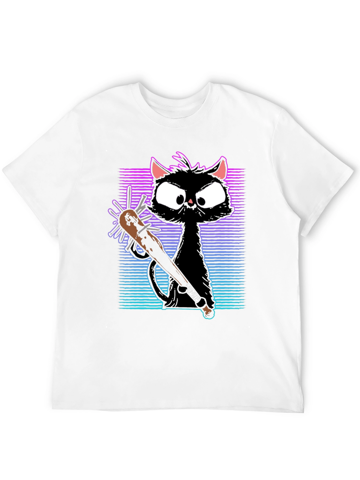 Gangster Cat T-Shirt with Spiked Bat - Black