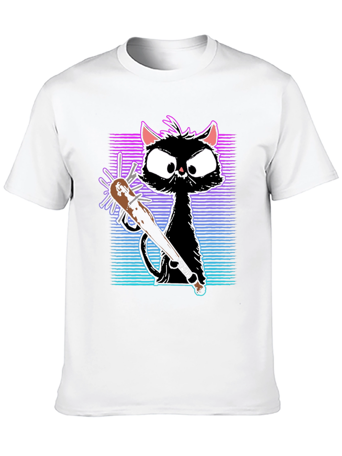 Gangster Cat T-Shirt with Spiked Bat - Black