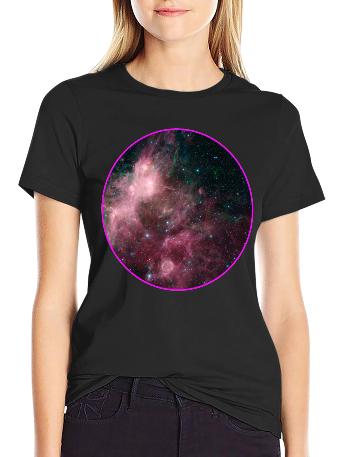 Nebula Galaxy Print Black T-Shirt