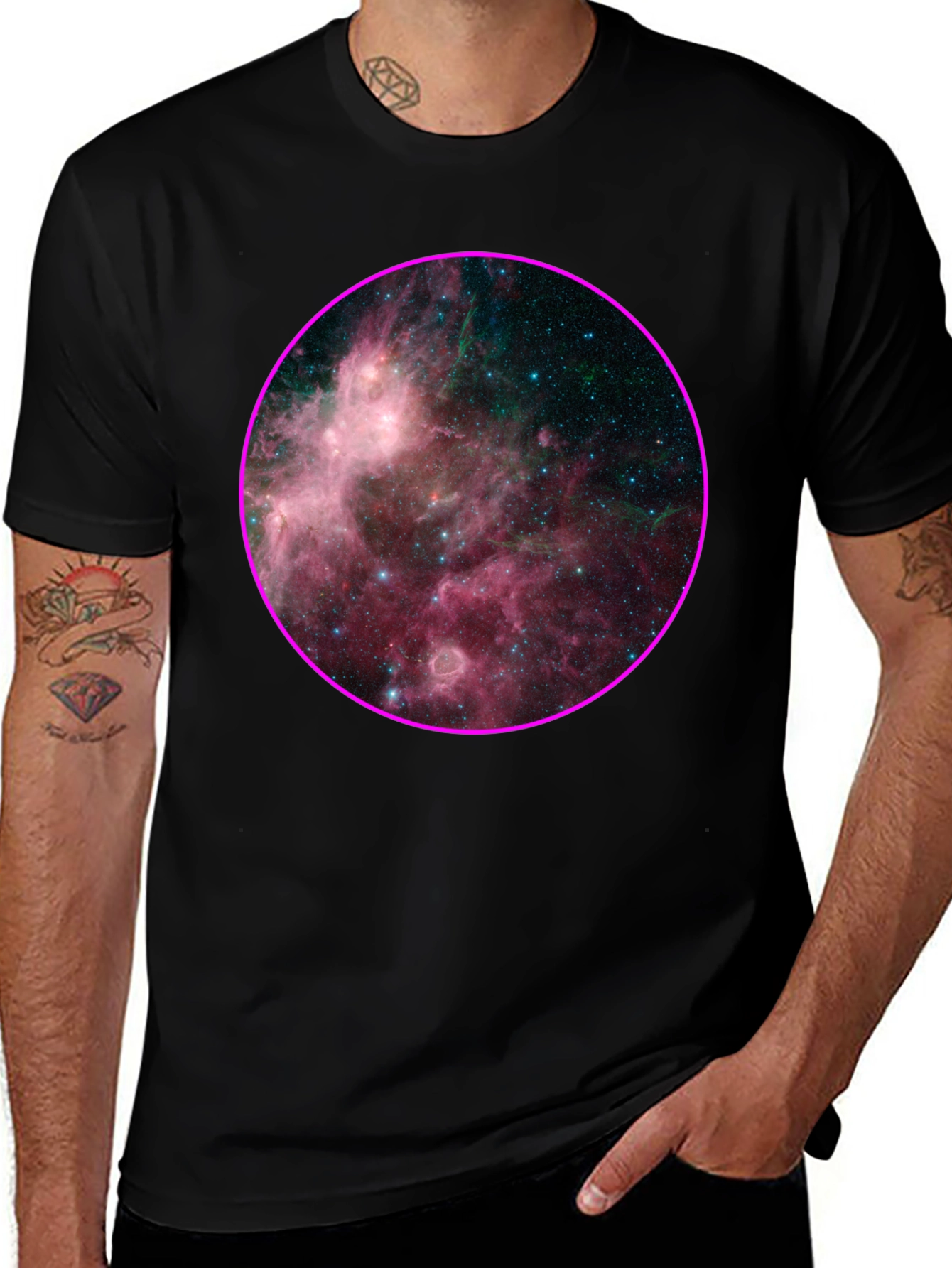 Nebula Galaxy Print Black T-Shirt