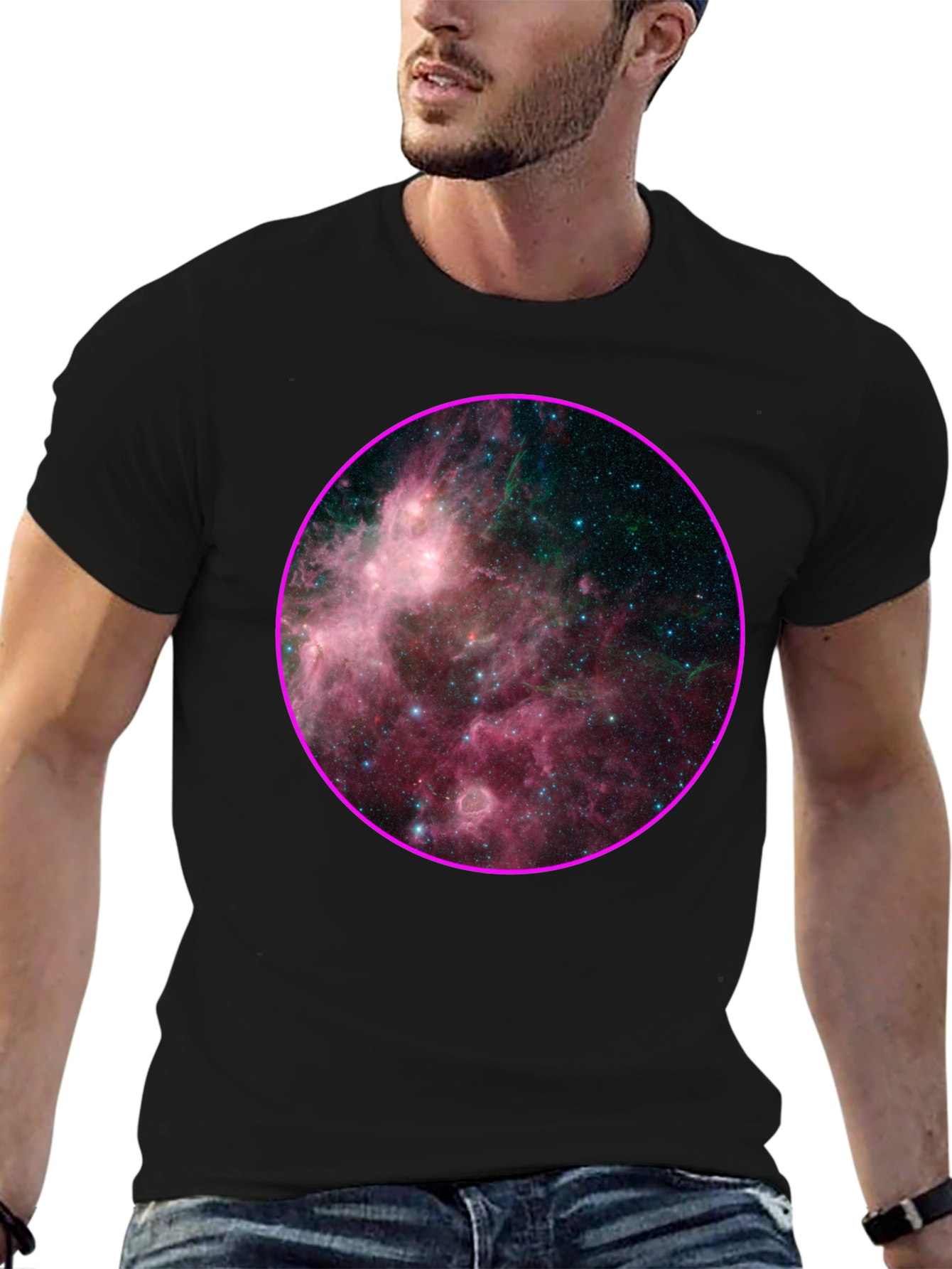Nebula Galaxy Print Black T-Shirt