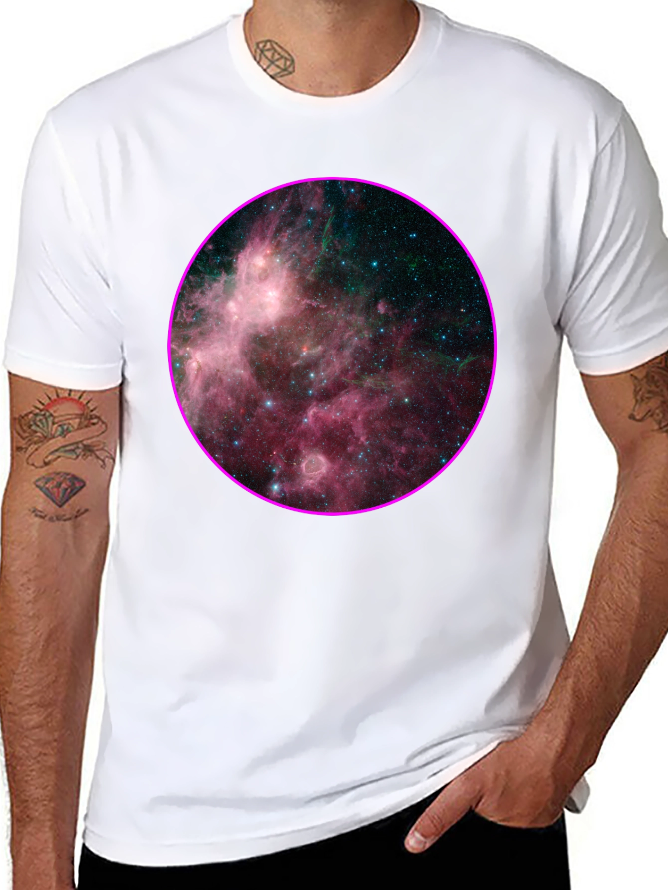 Nebula Galaxy Print Black T-Shirt