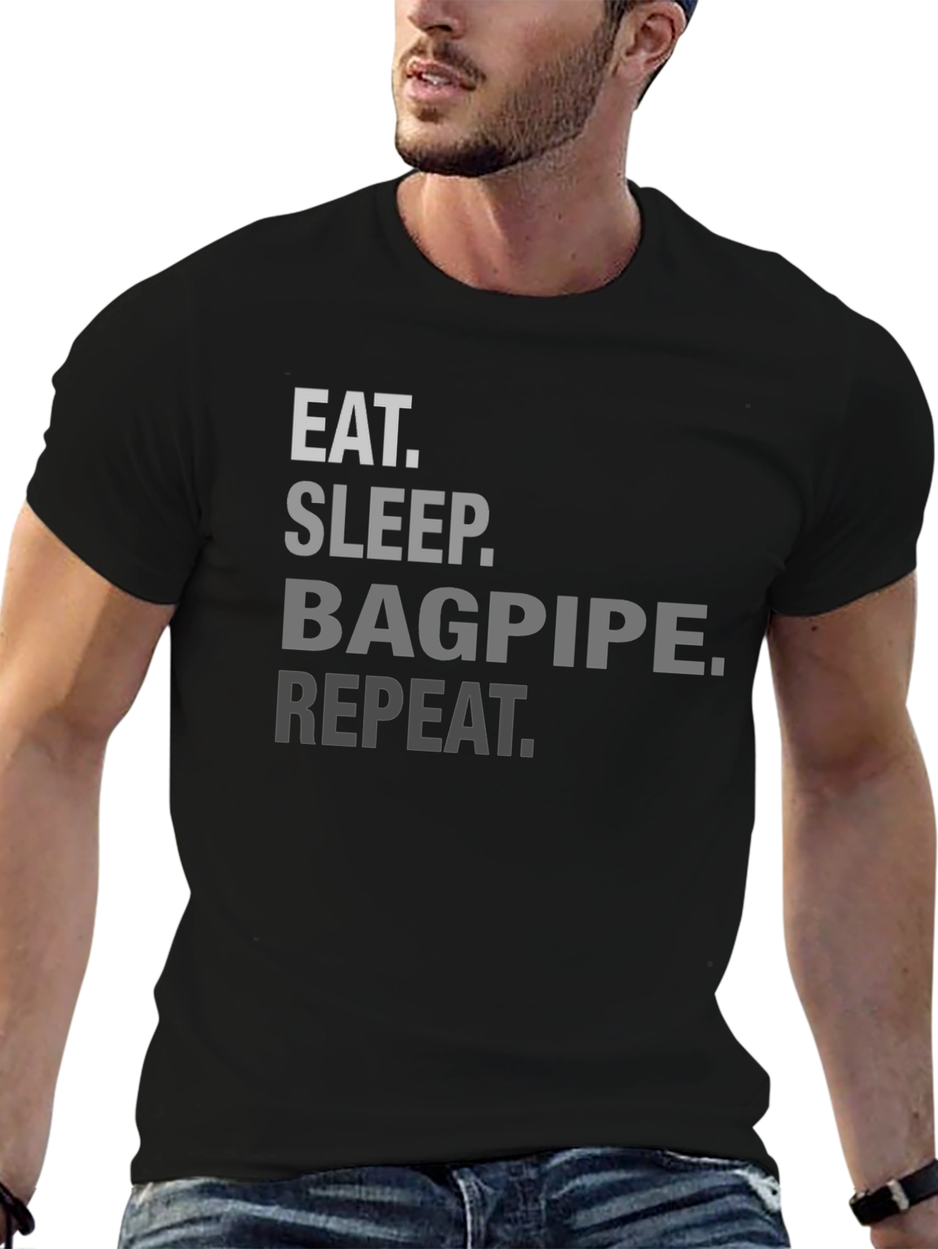 Eat Sleep Bagpipe Repeat Black T-Shirt