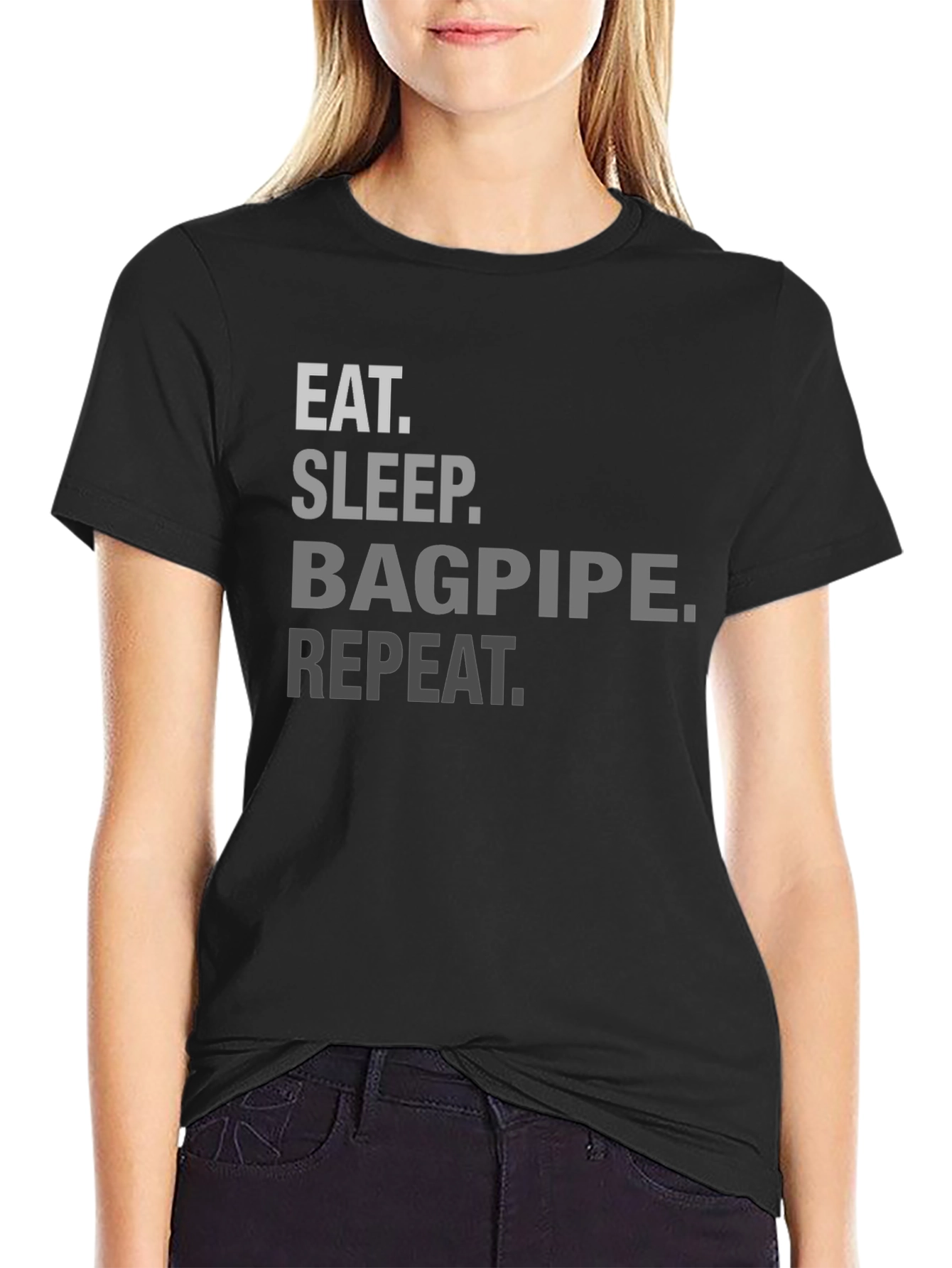 Eat Sleep Bagpipe Repeat Black T-Shirt