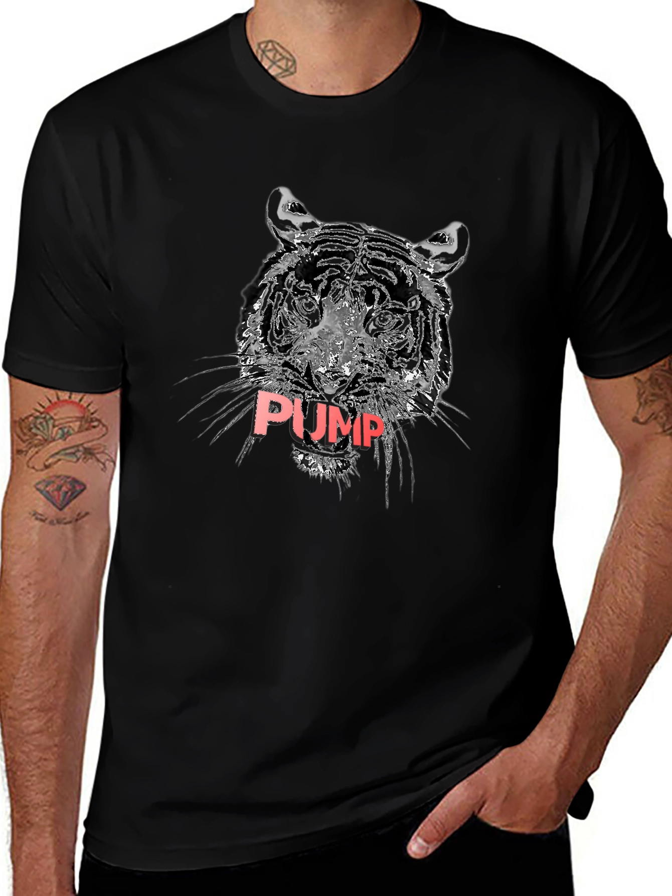 Tiger PUMP Graphic Tee - Black Cotton T-Shirt