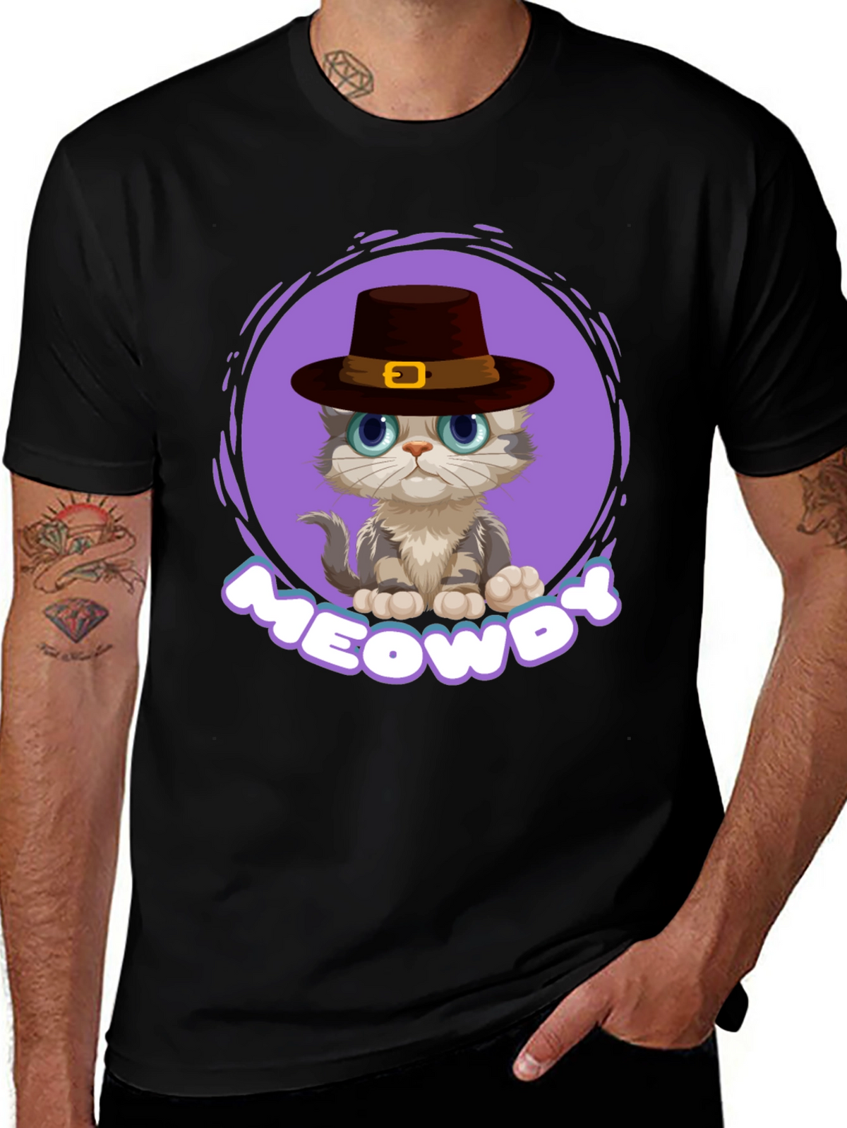 Meowdy Cat T-Shirt - Cute Thanksgiving Kitten Tee