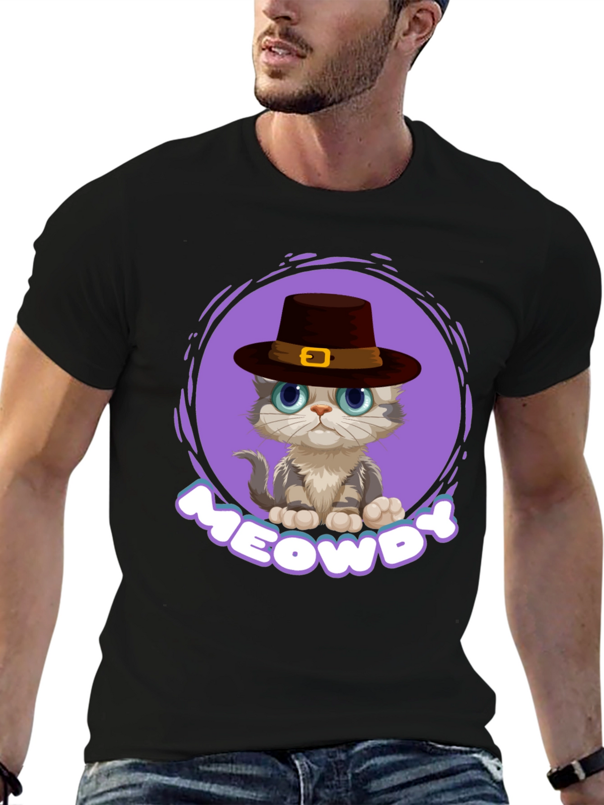 Meowdy Cat T-Shirt - Cute Thanksgiving Kitten Tee