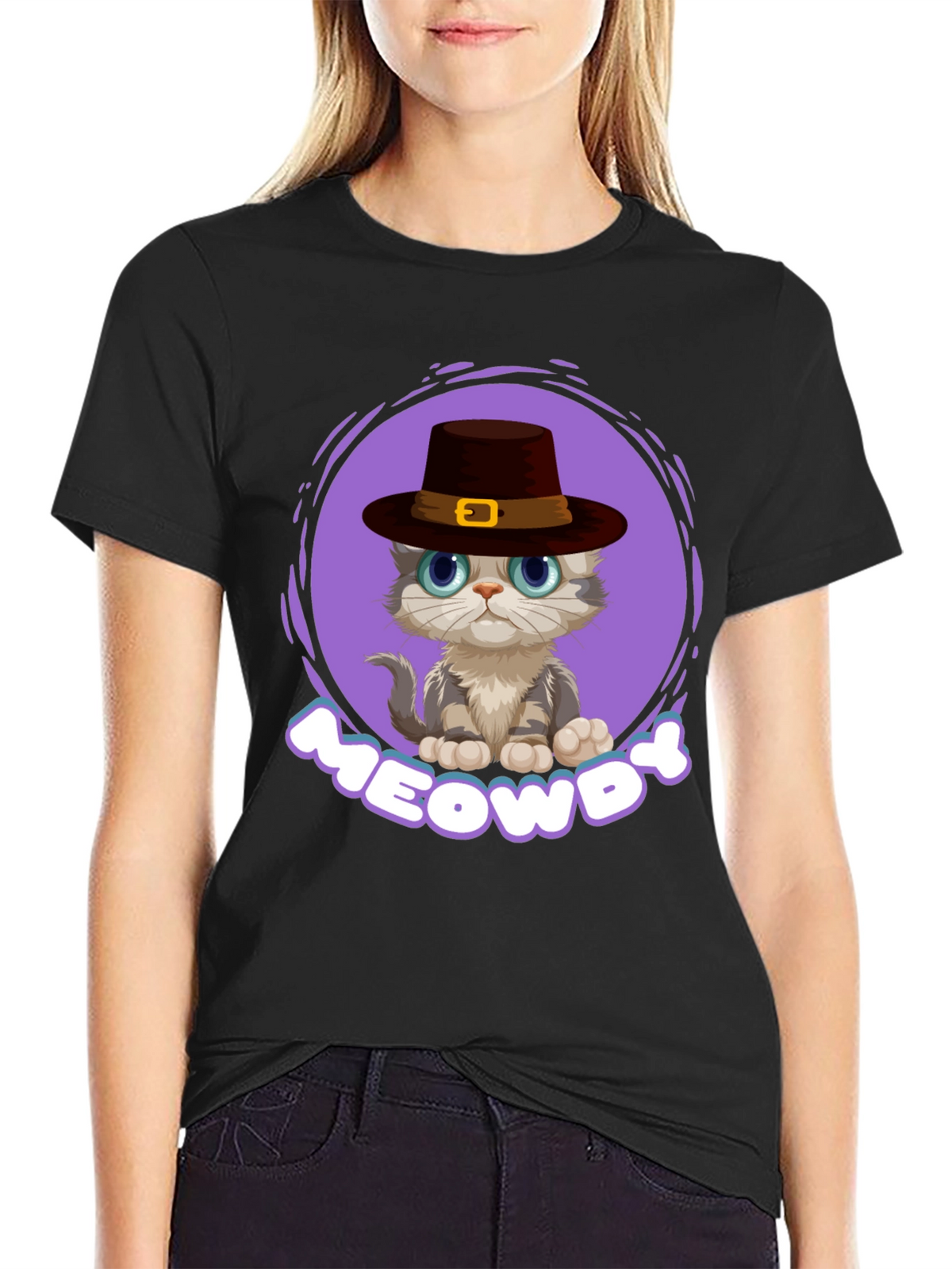 Meowdy Cat T-Shirt - Cute Thanksgiving Kitten Tee