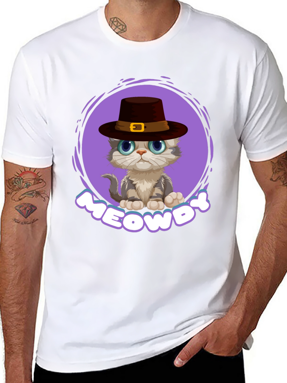 Meowdy Cat T-Shirt - Cute Thanksgiving Kitten Tee