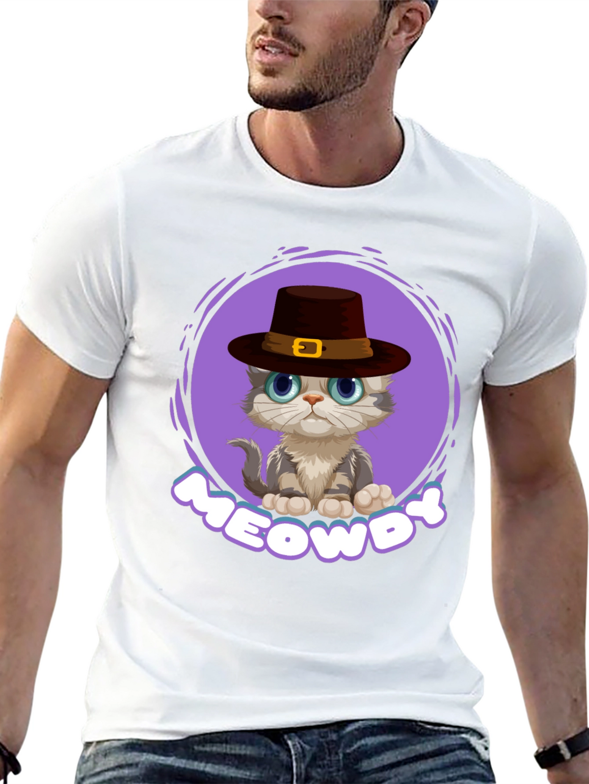 Meowdy Cat T-Shirt - Cute Thanksgiving Kitten Tee