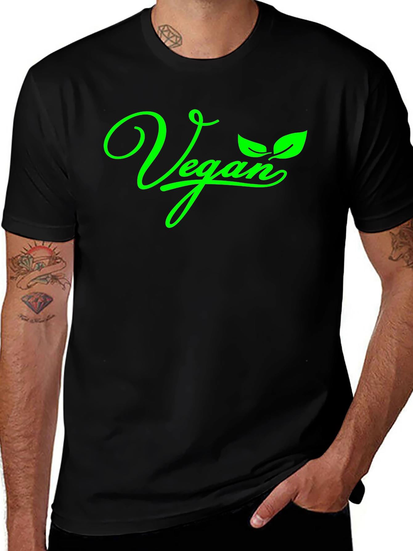 Vegan T-Shirt - Green Lettering on Black