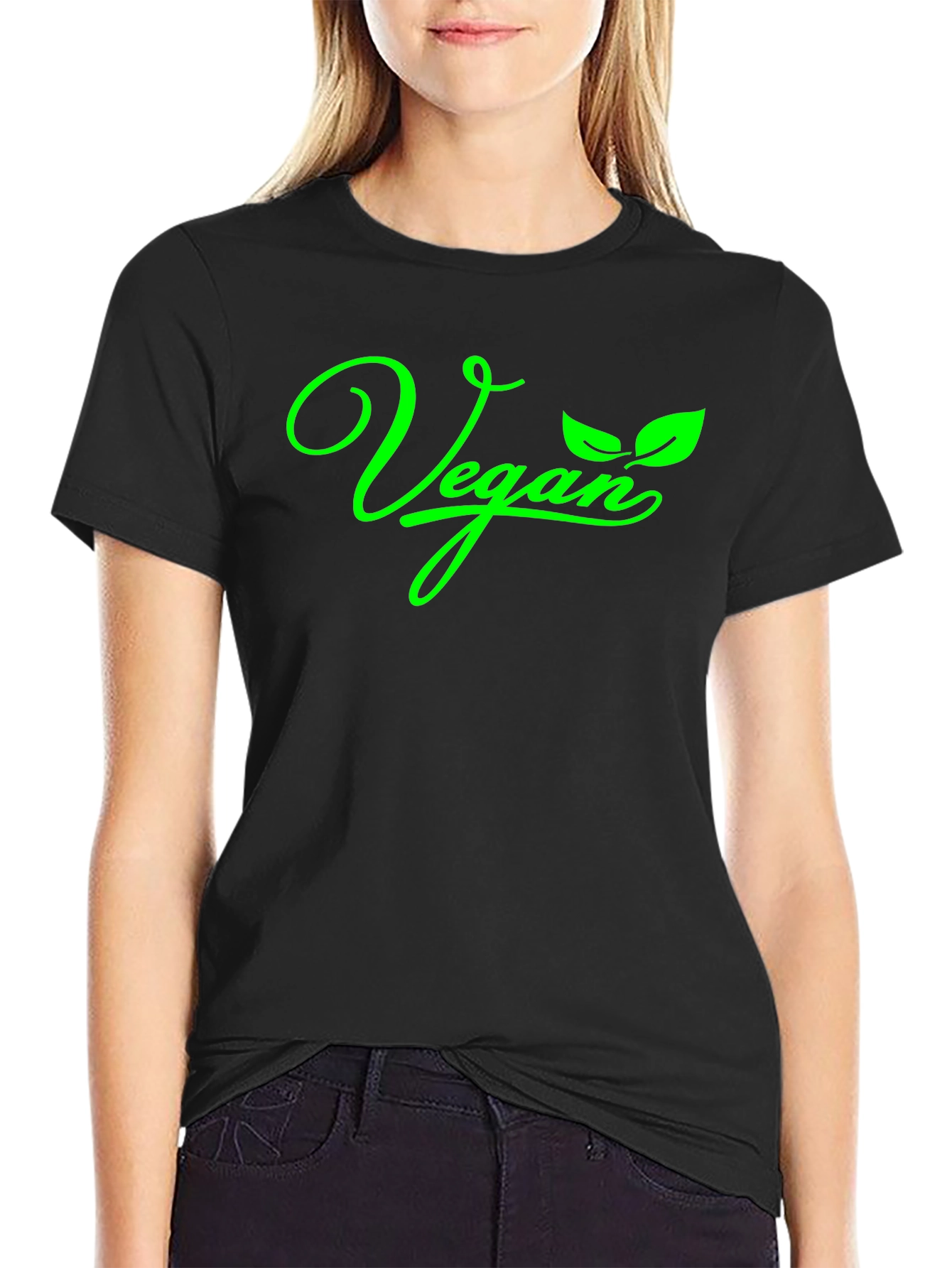 Vegan T-Shirt - Green Lettering on Black