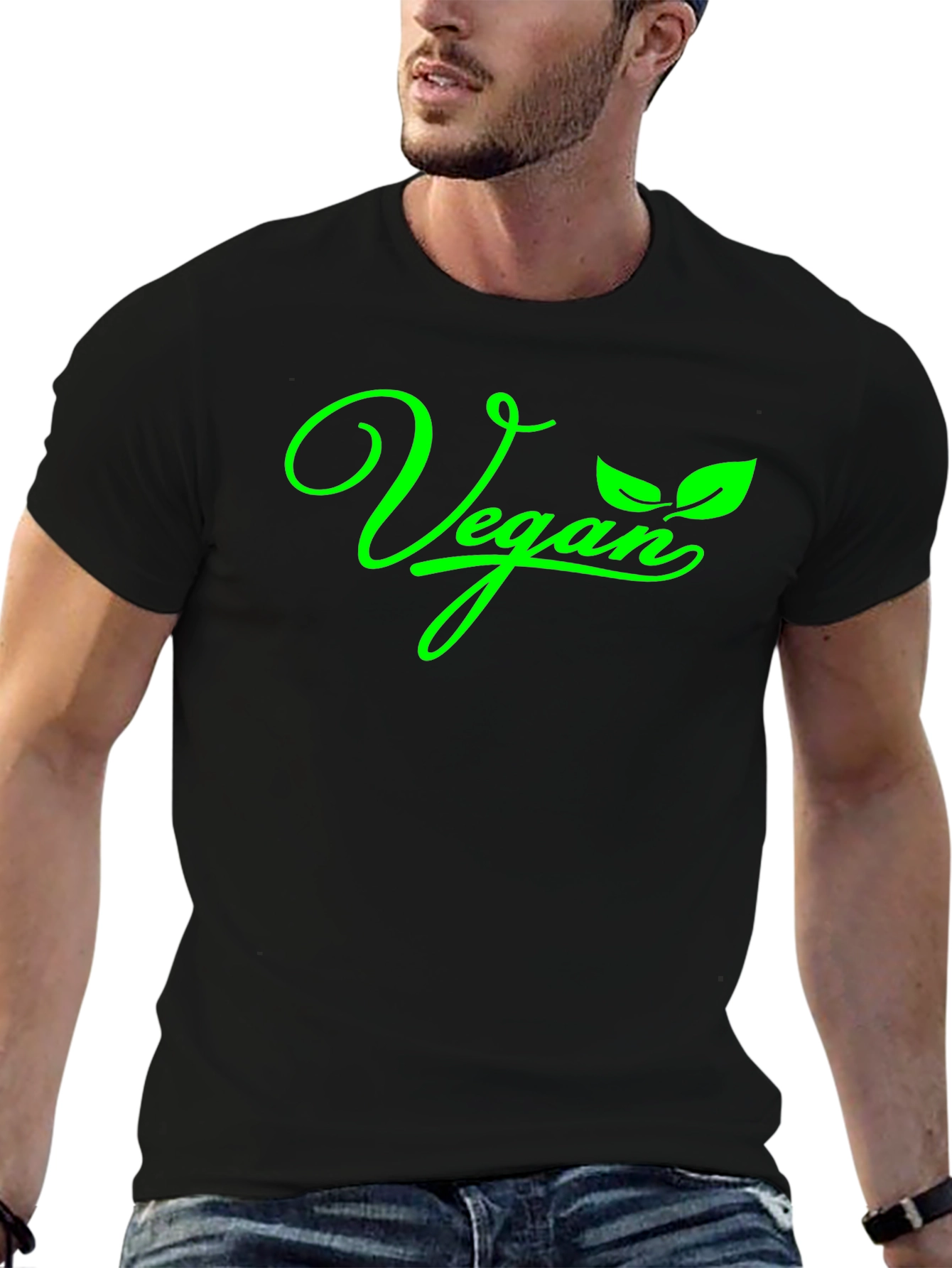 Vegan T-Shirt - Green Lettering on Black
