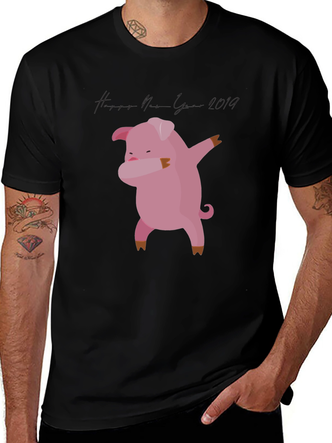 Dabbing Pig New Year 2019 Black T-Shirt
