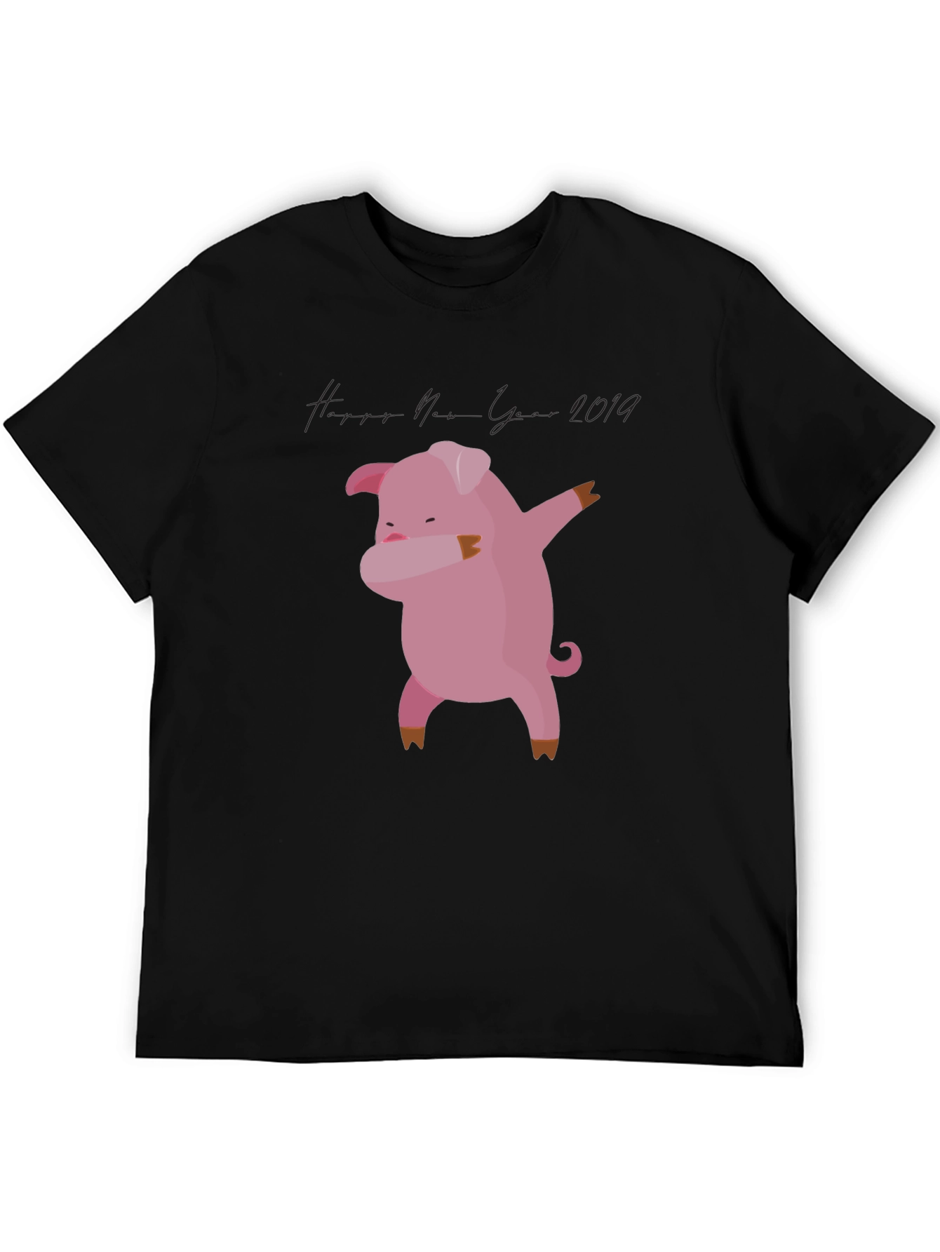 Dabbing Pig New Year 2019 Black T-Shirt