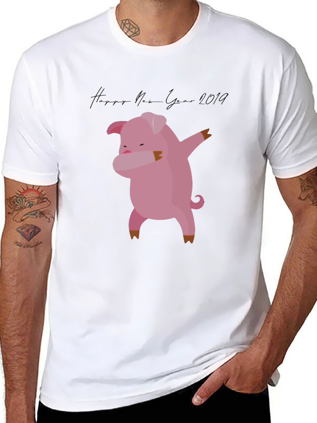 Dabbing Pig New Year 2019 Black T-Shirt