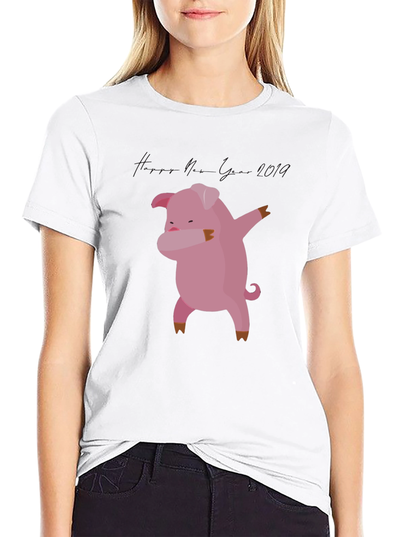 Dabbing Pig New Year 2019 Black T-Shirt