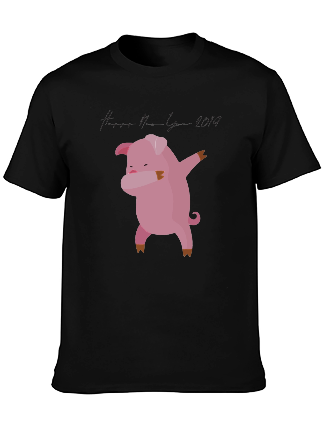 Dabbing Pig New Year 2019 Black T-Shirt