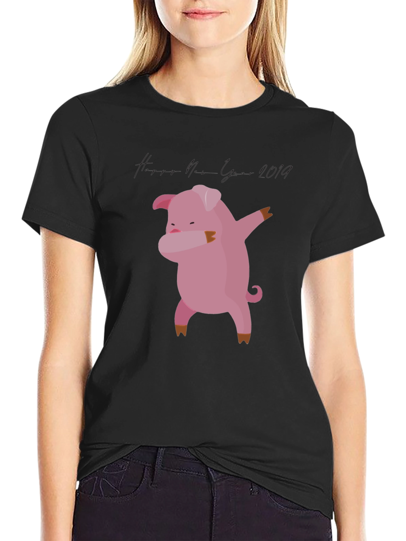 Dabbing Pig New Year 2019 Black T-Shirt