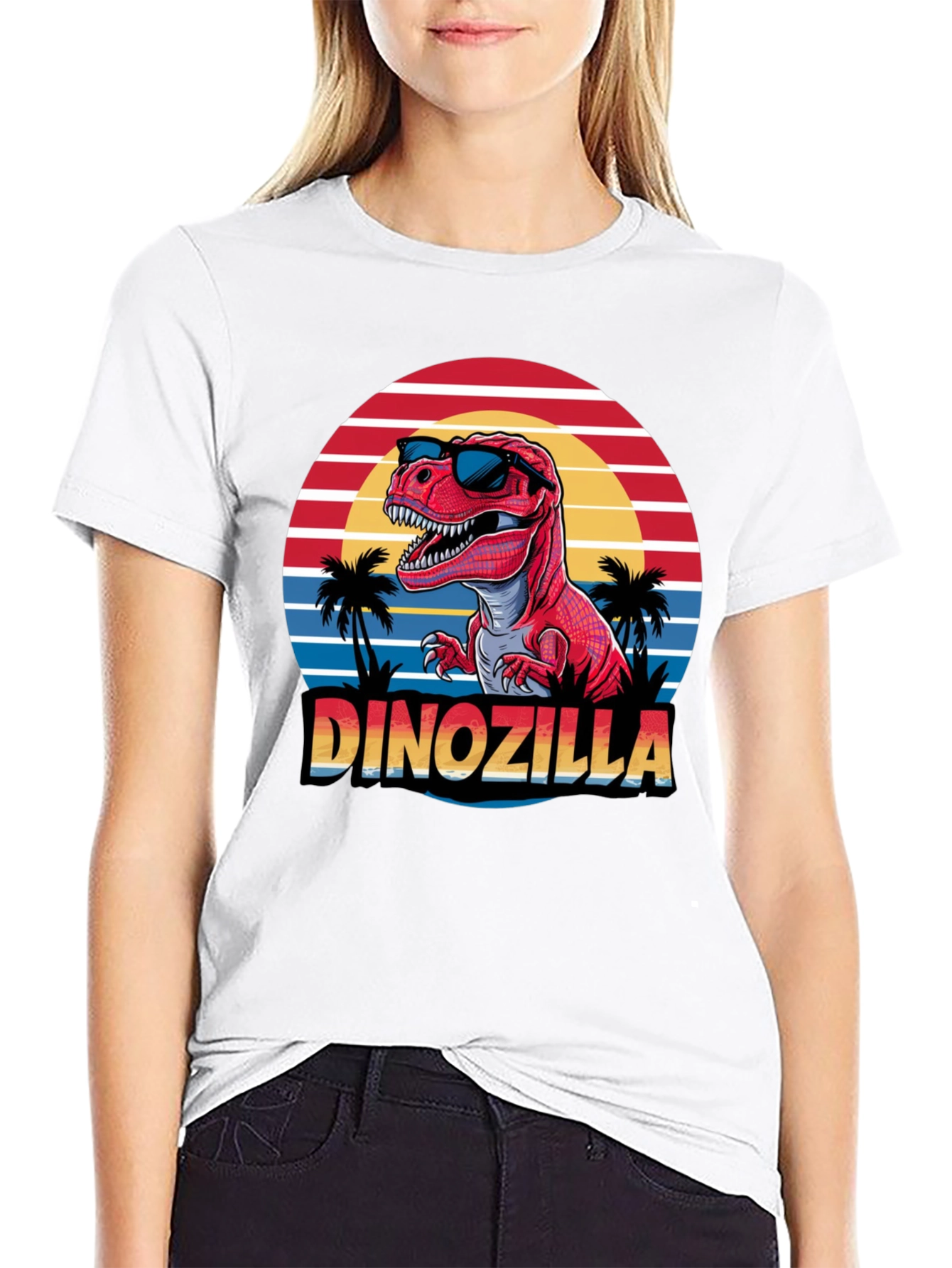 Dinozilla T-Shirt - Red Dinosaur Sunset Design