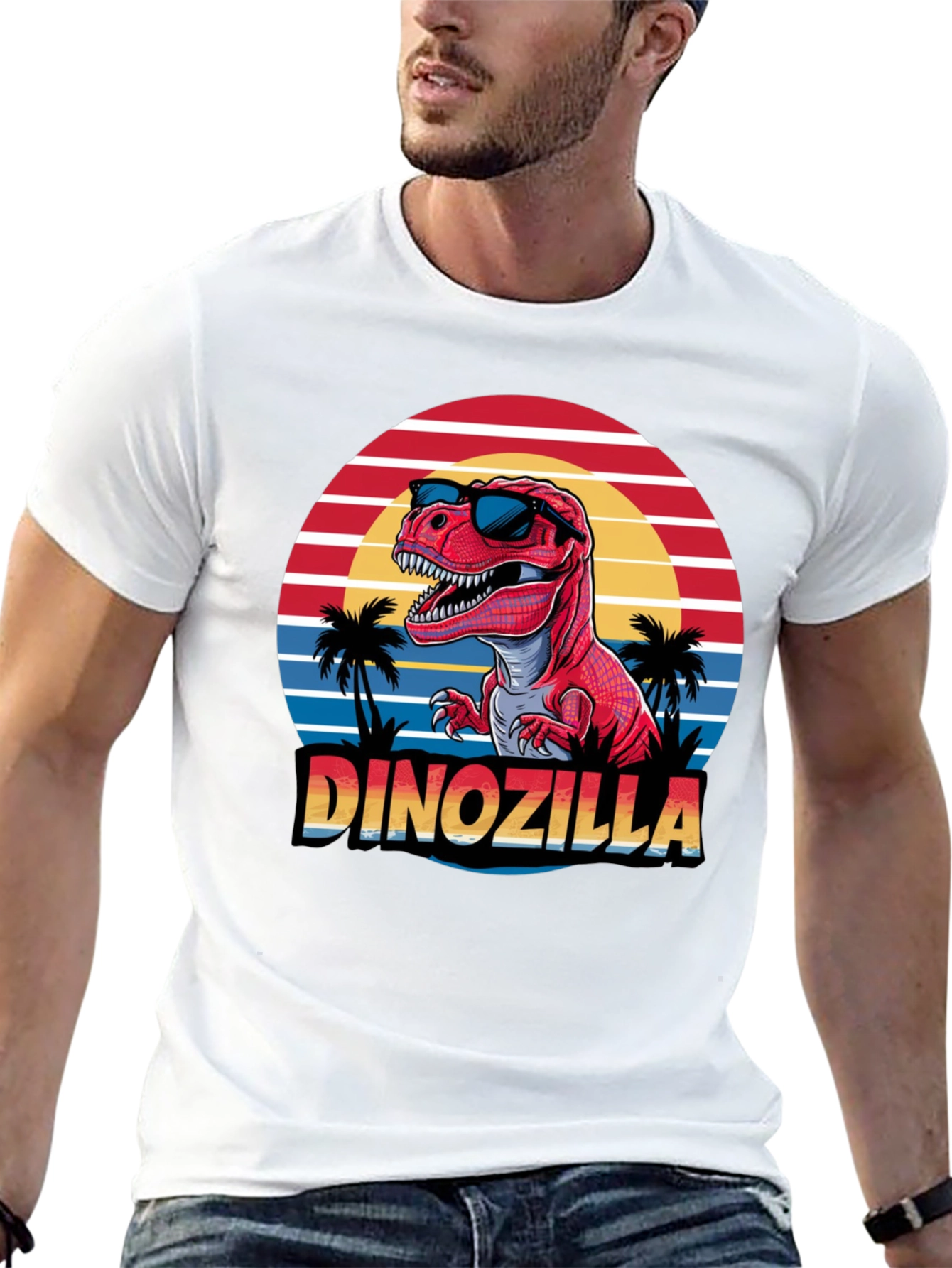 Dinozilla T-Shirt - Red Dinosaur Sunset Design
