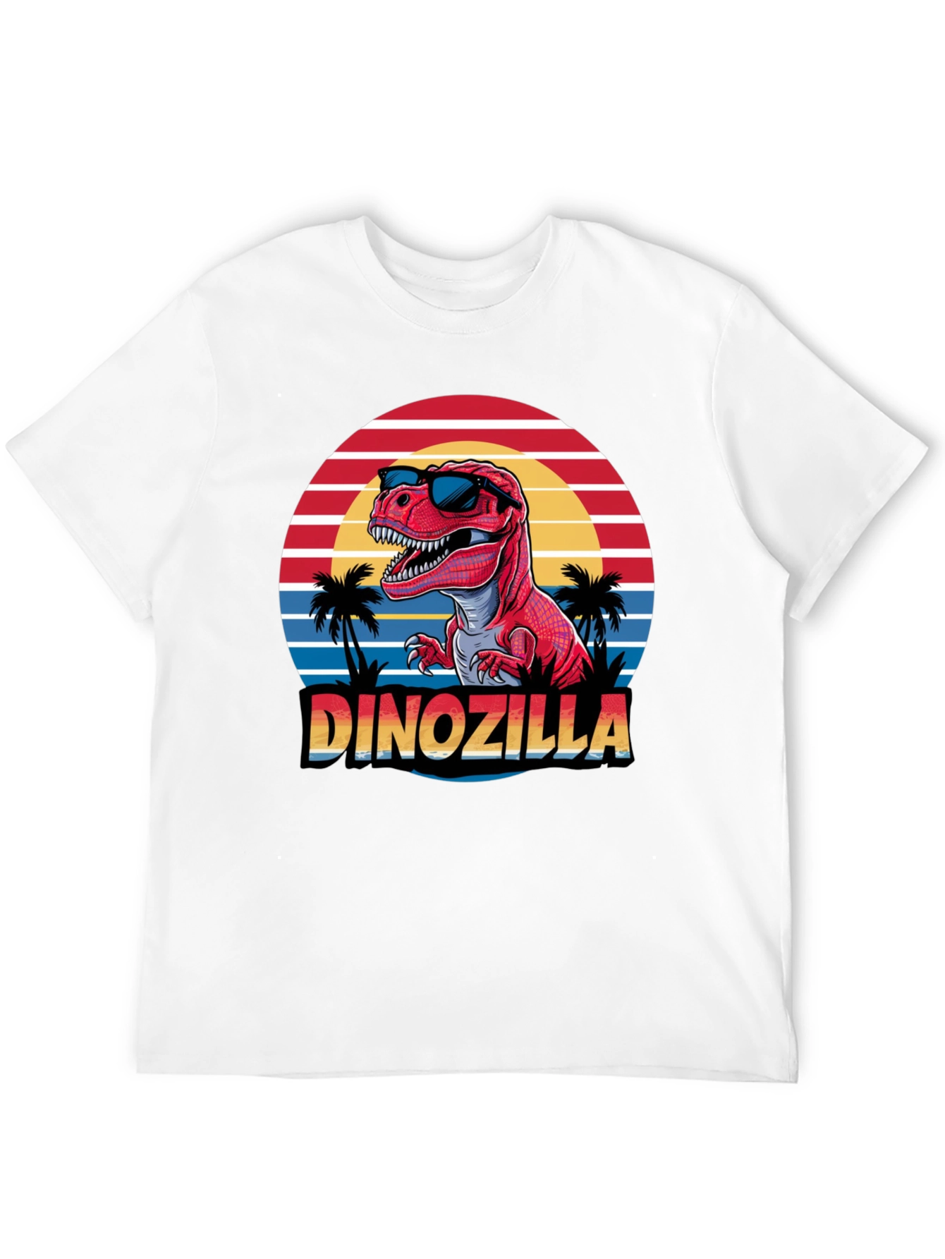 Dinozilla T-Shirt - Red Dinosaur Sunset Design