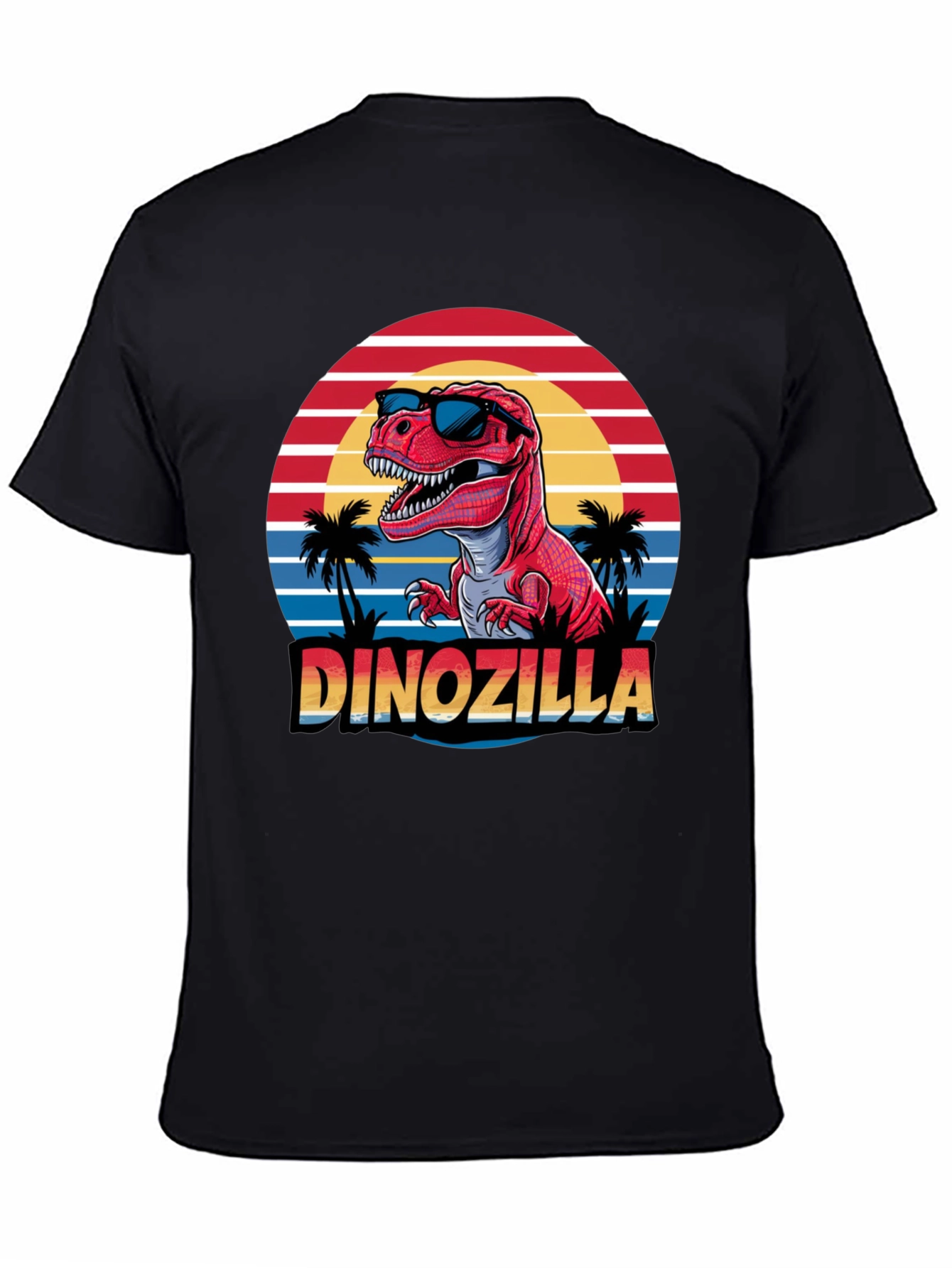 Dinozilla T-Shirt - Red Dinosaur Sunset Design