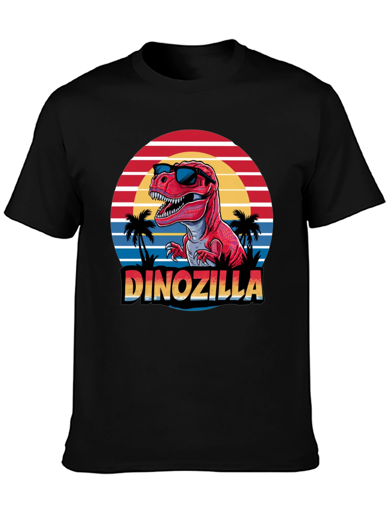 Dinozilla T-Shirt - Red Dinosaur Sunset Design