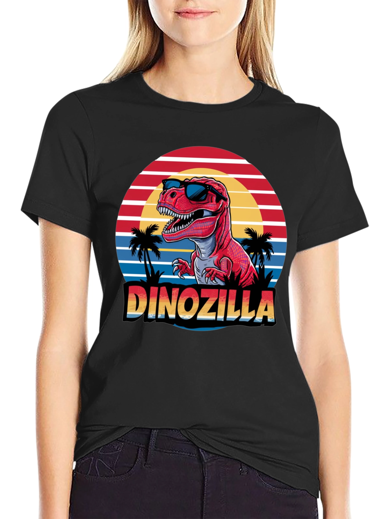 Dinozilla T-Shirt - Red Dinosaur Sunset Design