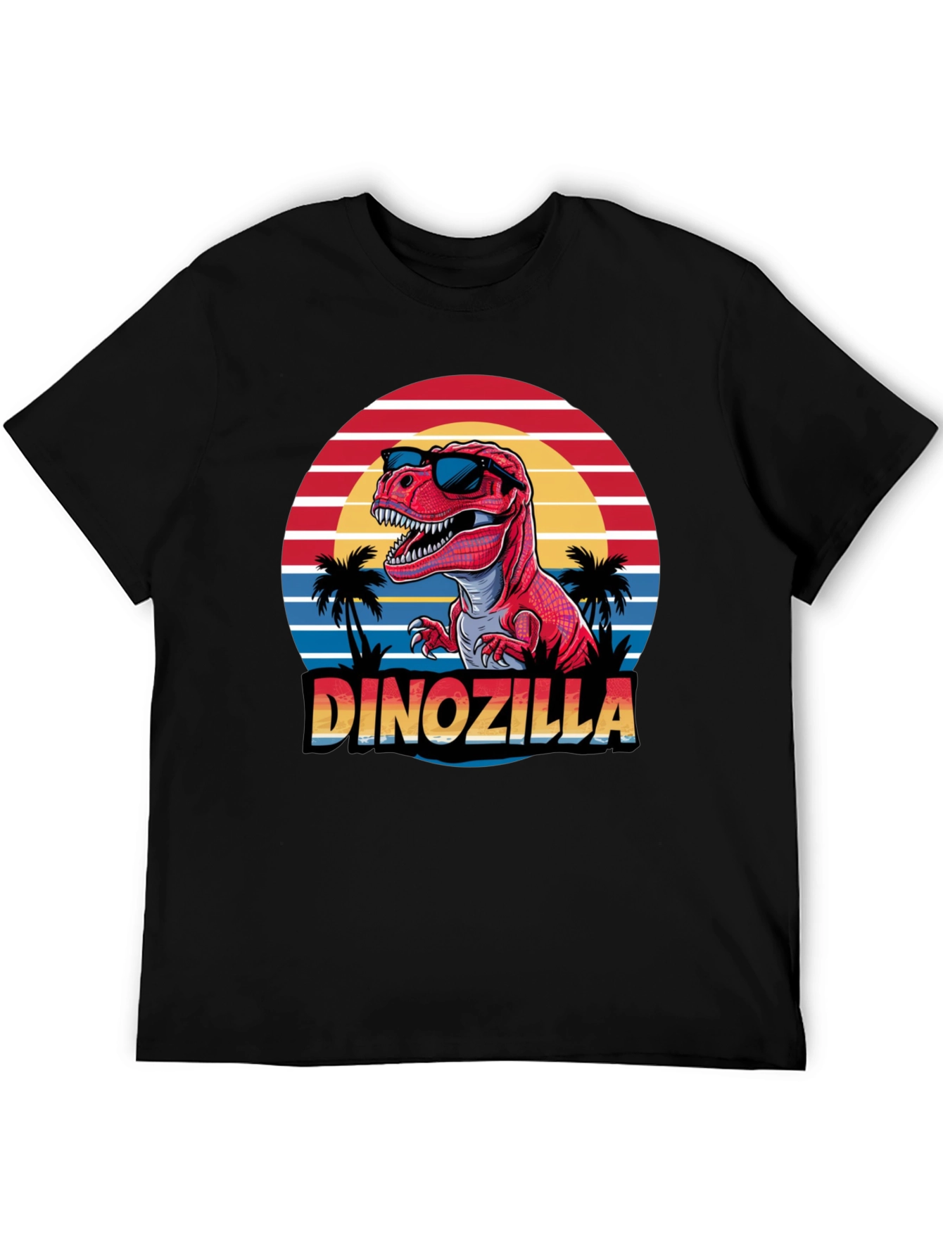 Dinozilla T-Shirt - Red Dinosaur Sunset Design