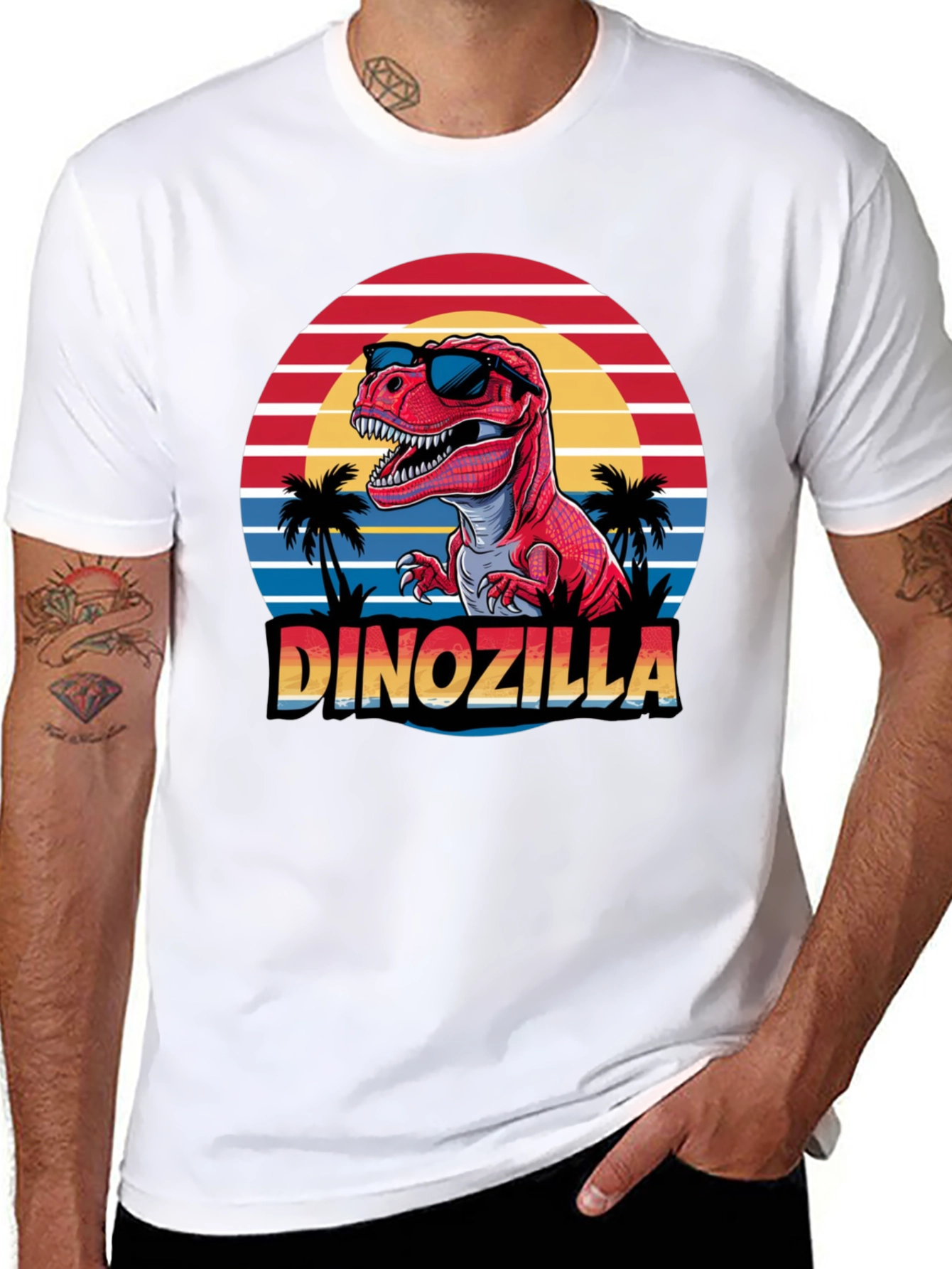 Dinozilla T-Shirt - Red Dinosaur Sunset Design