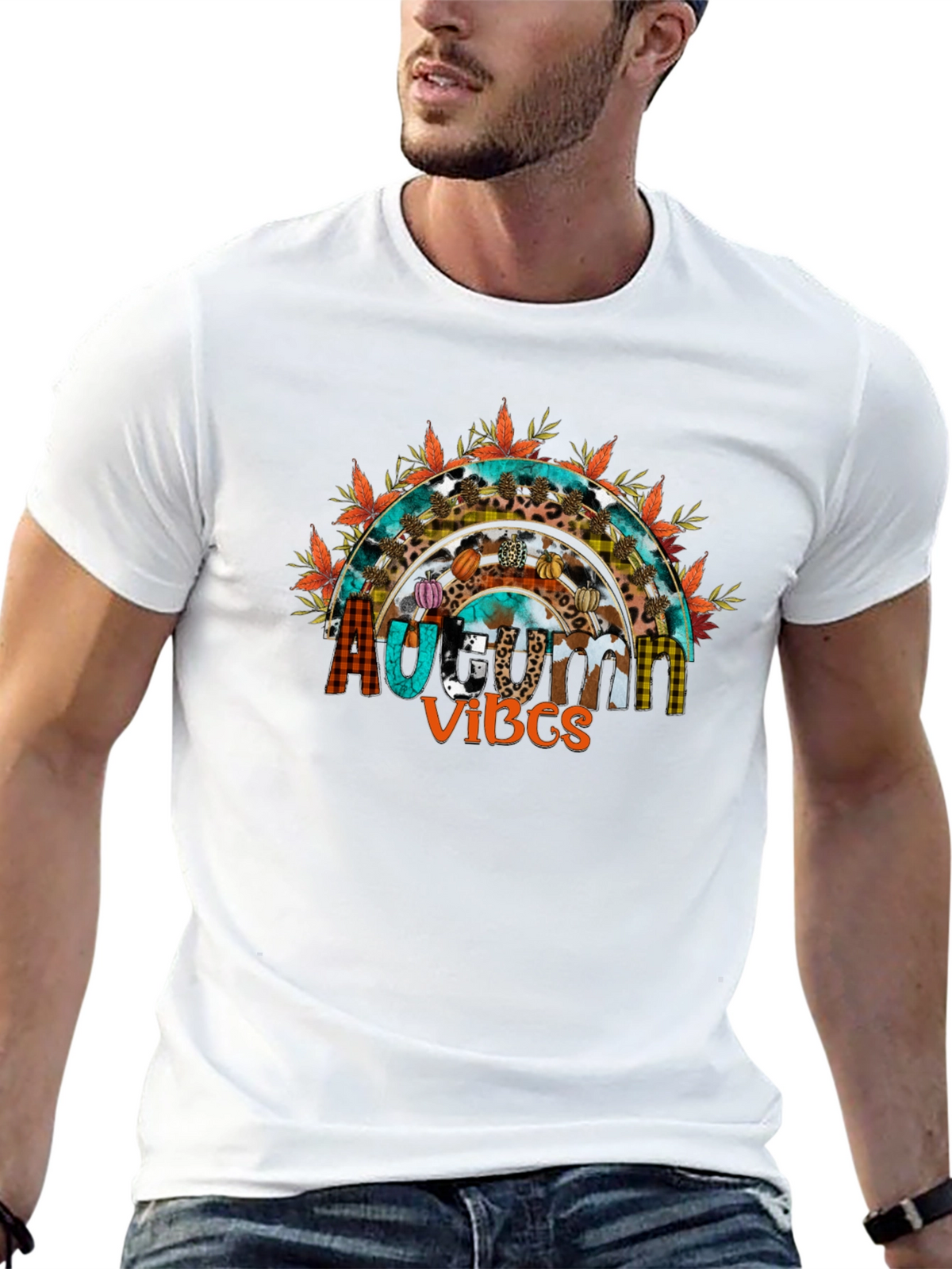 Autumn Vibes T-Shirt - Fall Season Rainbow Graphic Tee