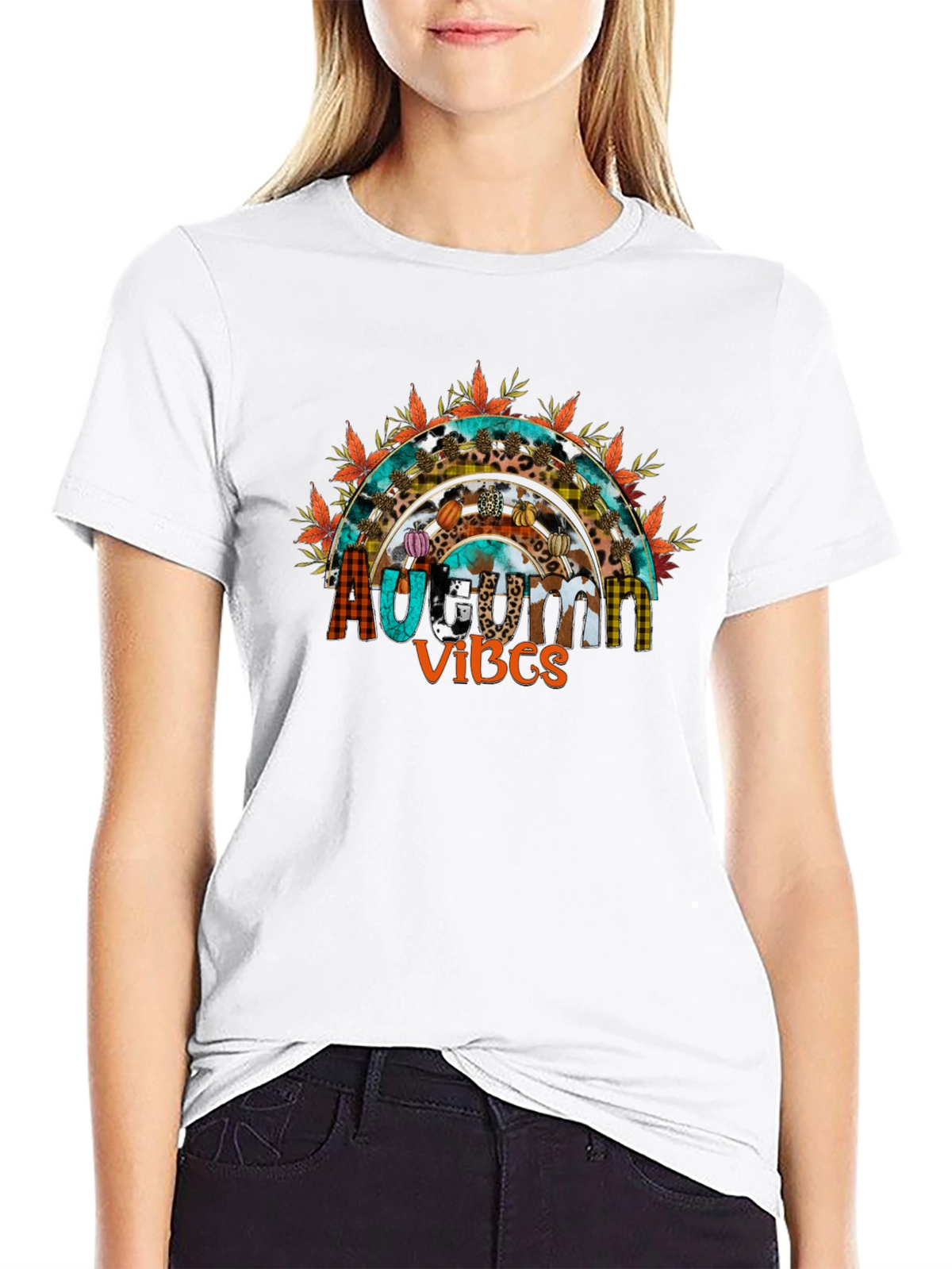 Autumn Vibes T-Shirt - Fall Season Rainbow Graphic Tee