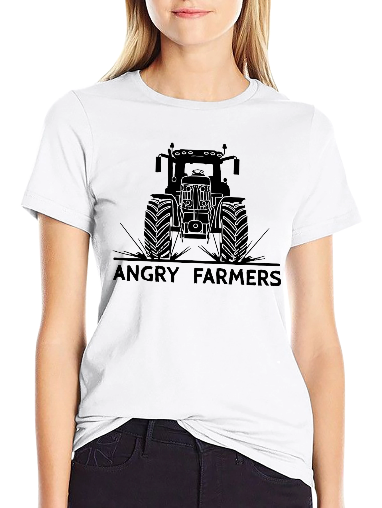 Angry Farmers Tractor Graphic Tee - Black