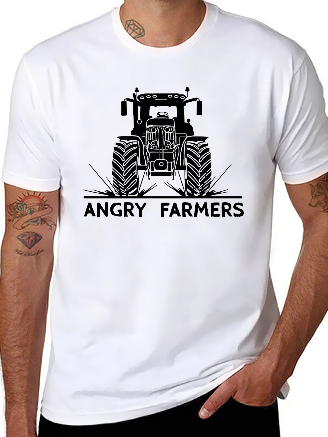 Angry Farmers Tractor Graphic Tee - Black
