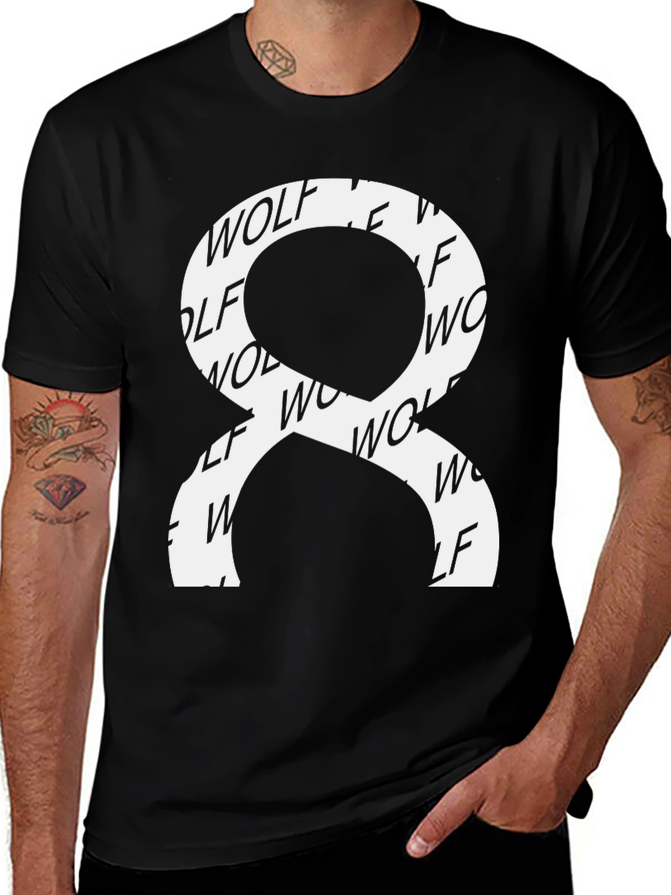 Wolf Graphic Print Black Tee Shirt