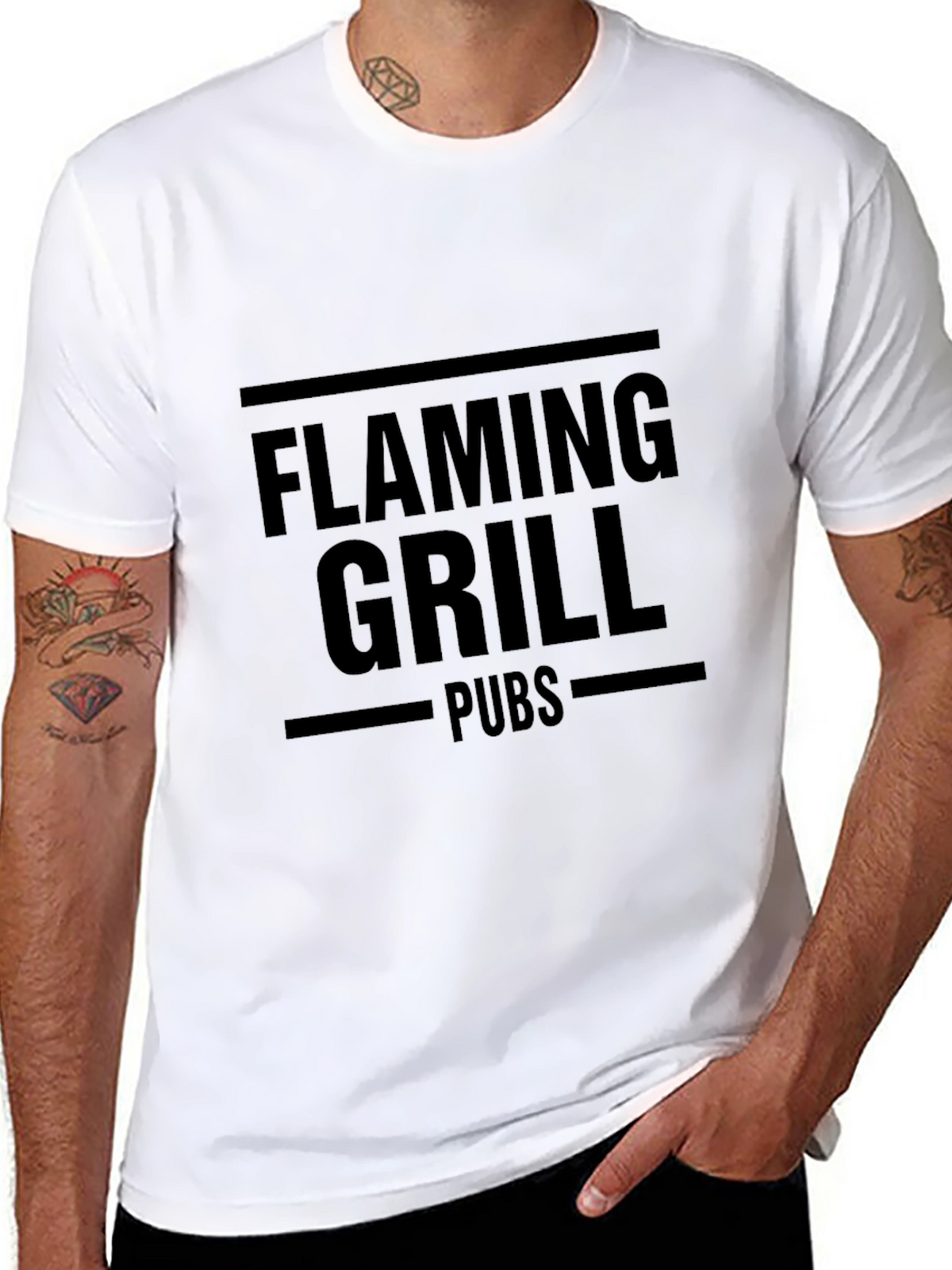 Flaming Grill Pubs Black Graphic T-Shirt