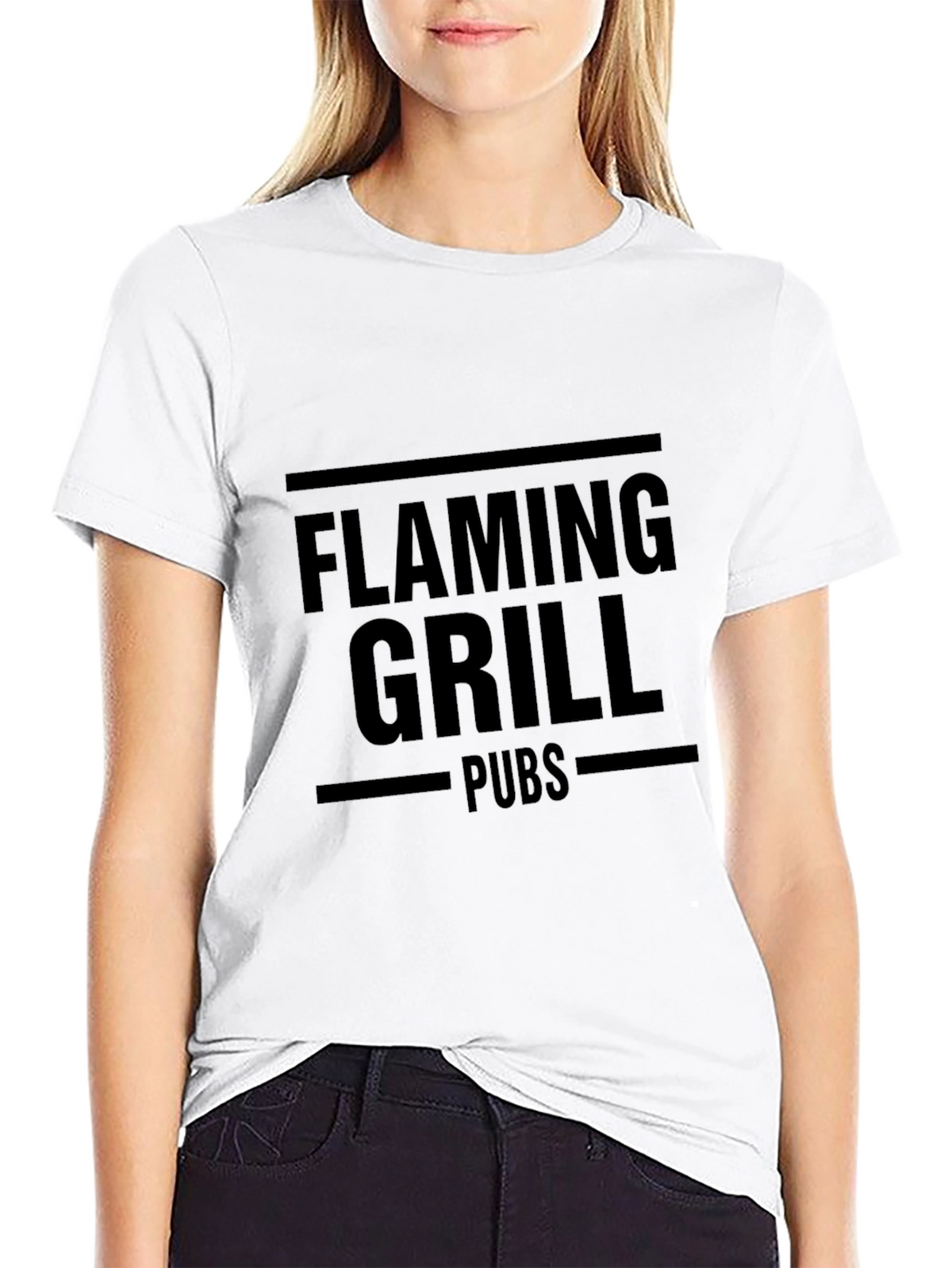 Flaming Grill Pubs Black Graphic T-Shirt