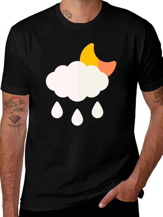 Cloud Rain Moon Graphic T-Shirt - Black